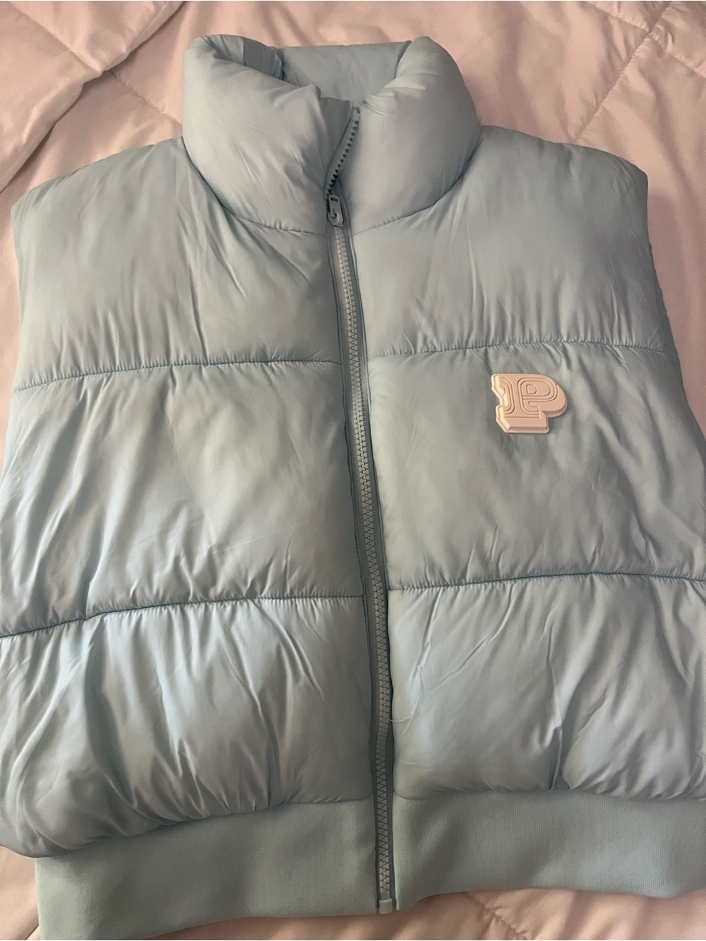 PINK Victoria's Secret Light Blue Puffer Vest with Embroidered Patch